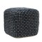 Laddha Home Designs 16" Black and White Geometric Interwoven Square Pouf Ottoman